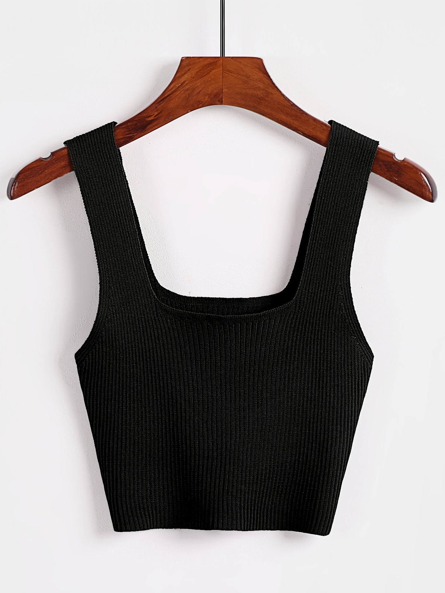 Solid Cropped Rib Knitted Vest, Elegant Sleeveless Summer Stretchy Vest, Women's Clothing