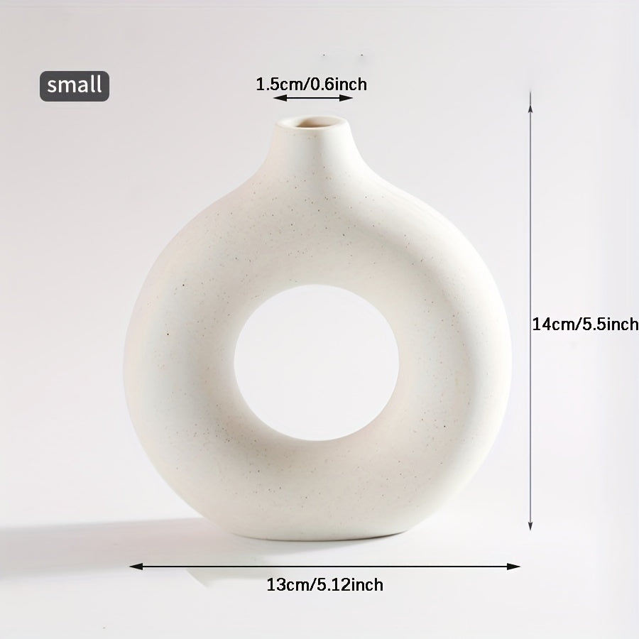 1pc Contemporary Ceramic Vase, Round Circle Design, Creative Ceramic Craft, Living Room Decor, Cross-Border Bestseller, 5.12*5.51inch Decorative Flower Vase