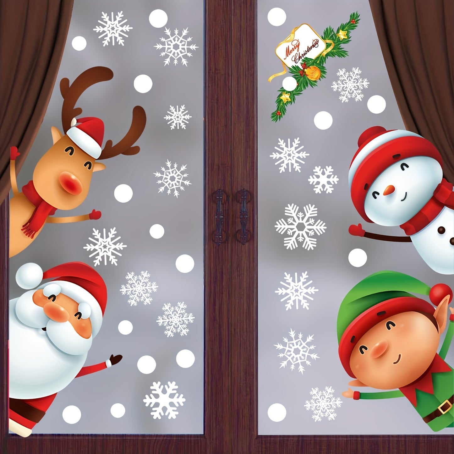 1pc Christmas Window Sticker, Snowflake Christmas Tree Snowman Santa Claus Pattern Glass Window Stickers, Bedroom Entryway Living Room Porch Home Decoration, Removable Stickers