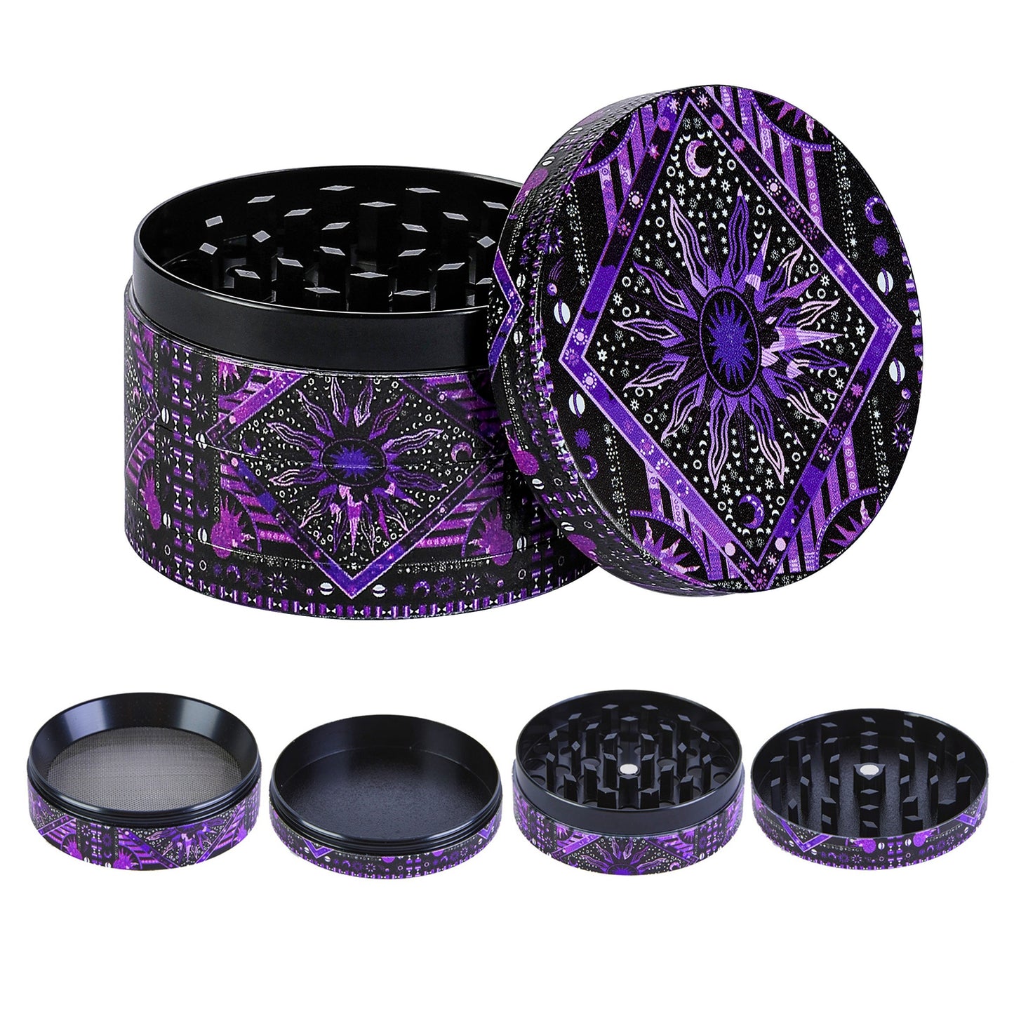 1pc 2.5 Inch Zinc Alloy 4-layer Grinder, Creative Pattern Metal Spice Grinder, Herb Crusher, Grinding Machine, Kitchen Supplies, Chrismas Gifts, Halloween Gifts, Halloween Decoration