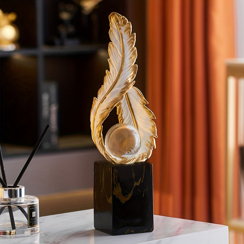 1 pc of Resin Light Luxury Feather Statue, High-end Decoration for Living Room, Foyer, TV Cabinet Decoration, Simple Modern Creative Home Decoration, Desk and Shelf Rack Decor