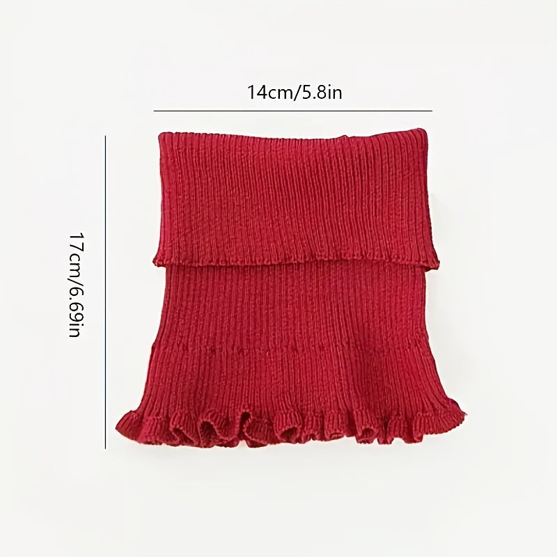 Soft Ruffle Infinity Scarf - Warm Monochrome Knit Fake Collar Neck Gaiter for Autumn Winter - Coldproof Elastic Decoration Pullover Neck Cover with Simple Thick Design