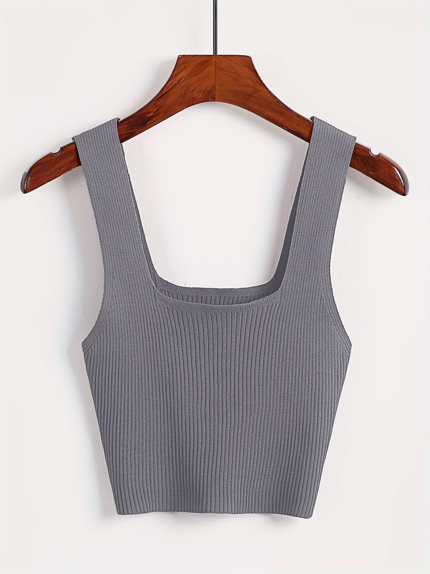 Solid Cropped Rib Knitted Vest, Elegant Sleeveless Summer Stretchy Vest, Women's Clothing