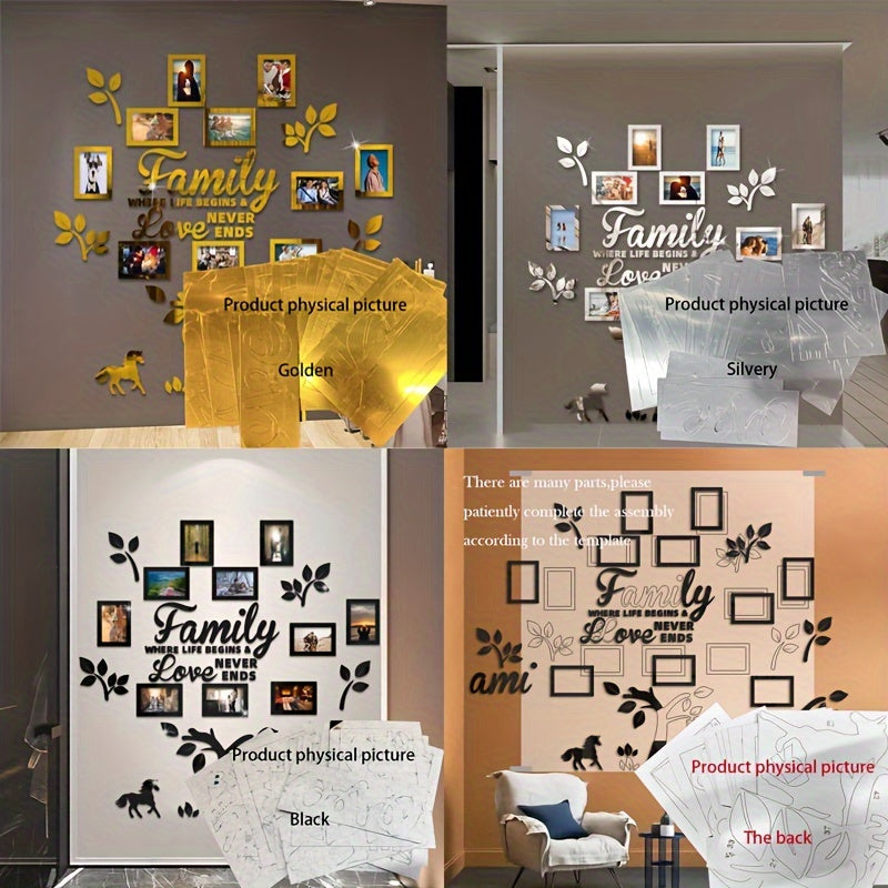 10-piece Photo Frame Combination Puzzle Photo Frame Tree Acrylic Mirror Wall Stickers, Place Your Favorite Photos To Decorate The Blank Wall To Create A Bright And Fashionable Visual Effect To Enhance The Beauty Of The Space!