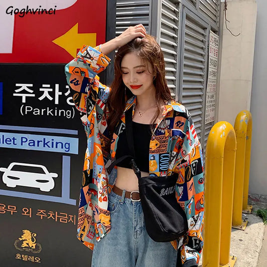 Chemises Femmes Printemps Imprimé Mince Coloré Lâche Hip-hop Street Wear Vêtements d’extérieur pour femmes Plage Hawaï Mode