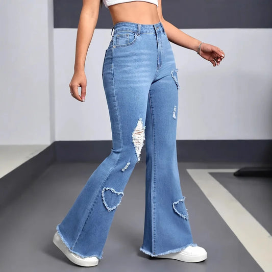 Pantalon évasé en jean pour femmes, jeans à trou, coupe Boot Cut, Distressed 2025 Streetwear, taille haute, stretch, vintage, pantalon pleine longueur