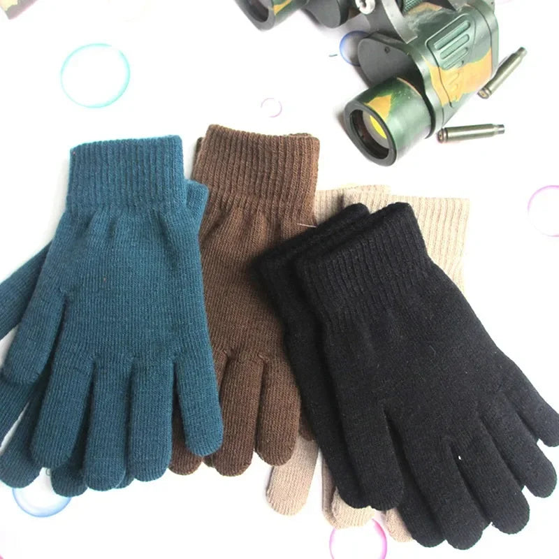 Gants pour femmes Tricotés Solide Automne Hiver Chauffe-mains Épaississement Doublure Ski Court Poignet Femme Doigts complets Mitaines
