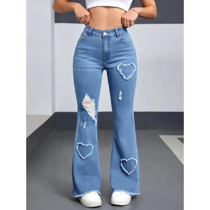 Pantalon évasé en jean pour femmes, jeans à trou, coupe Boot Cut, Distressed 2025 Streetwear, taille haute, stretch, vintage, pantalon pleine longueur