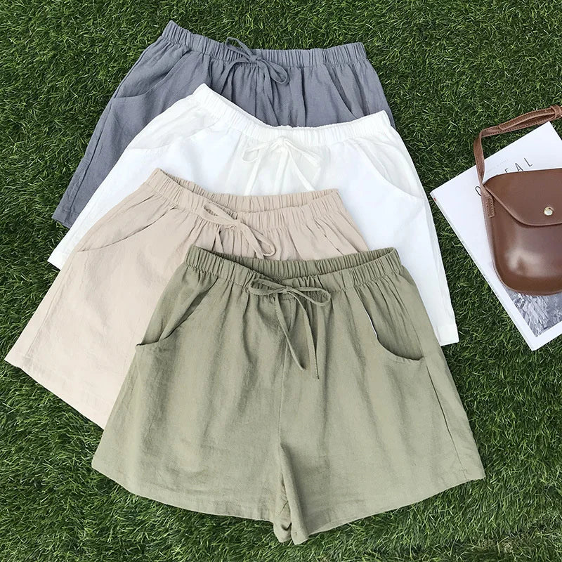 Short d'entraînement d'été en coton et lin pour femme, taille haute, ample, tendance, pour la maison, style motard
