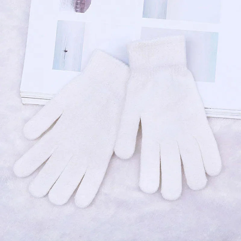 Gants pour femmes Tricotés Solide Automne Hiver Chauffe-mains Épaississement Doublure Ski Court Poignet Femme Doigts complets Mitaines
