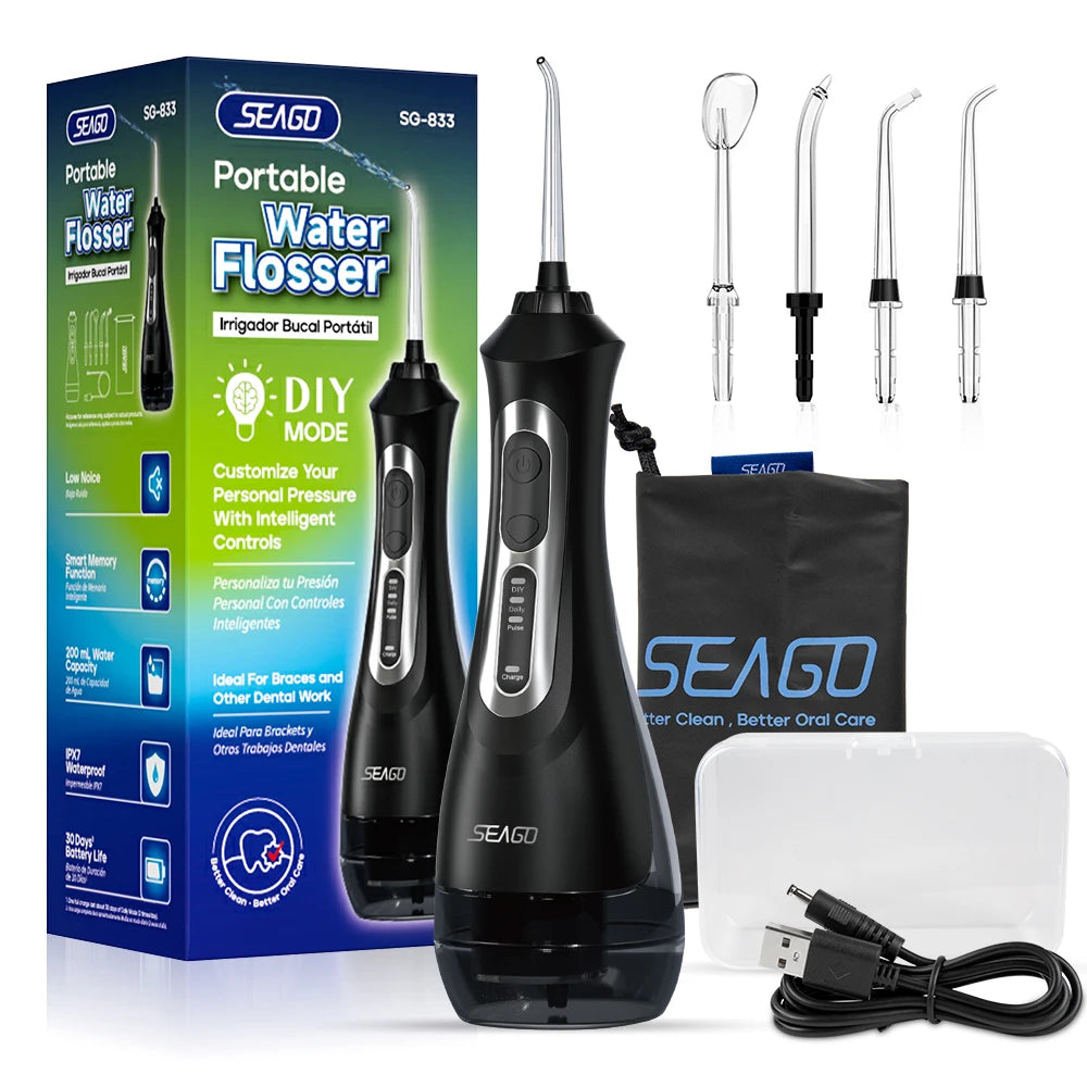 SEAGO – Irrigateur dentaire portable, rechargeable par USB, 3 modes, IPX7, pour le nettoyage des dents, SG833