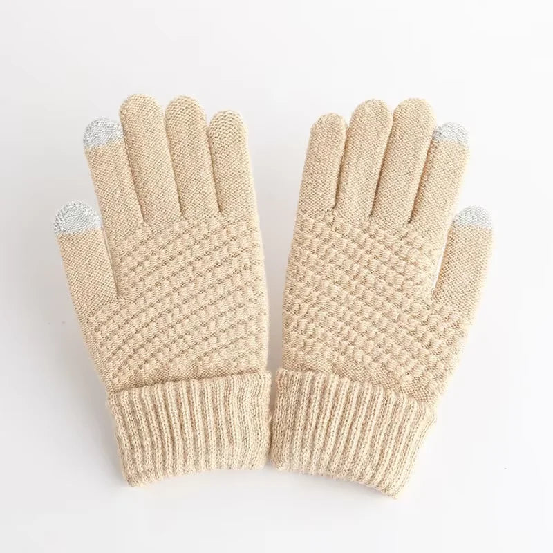Gants pour femmes Tricotés Solide Automne Hiver Chauffe-mains Épaississement Doublure Ski Court Poignet Femme Doigts complets Mitaines