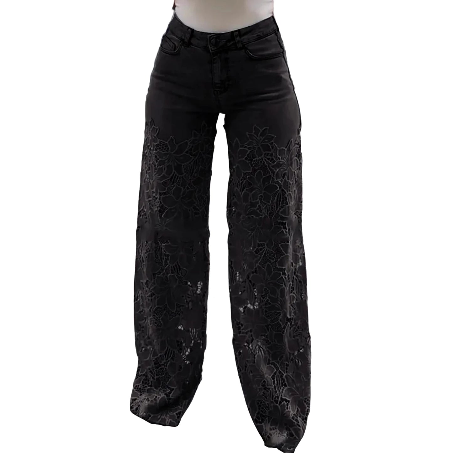 Pantalon en jean pour femmes avec Poches ample Bouton Pantalon à jambe droite Été Elagant Street Lady Outwear