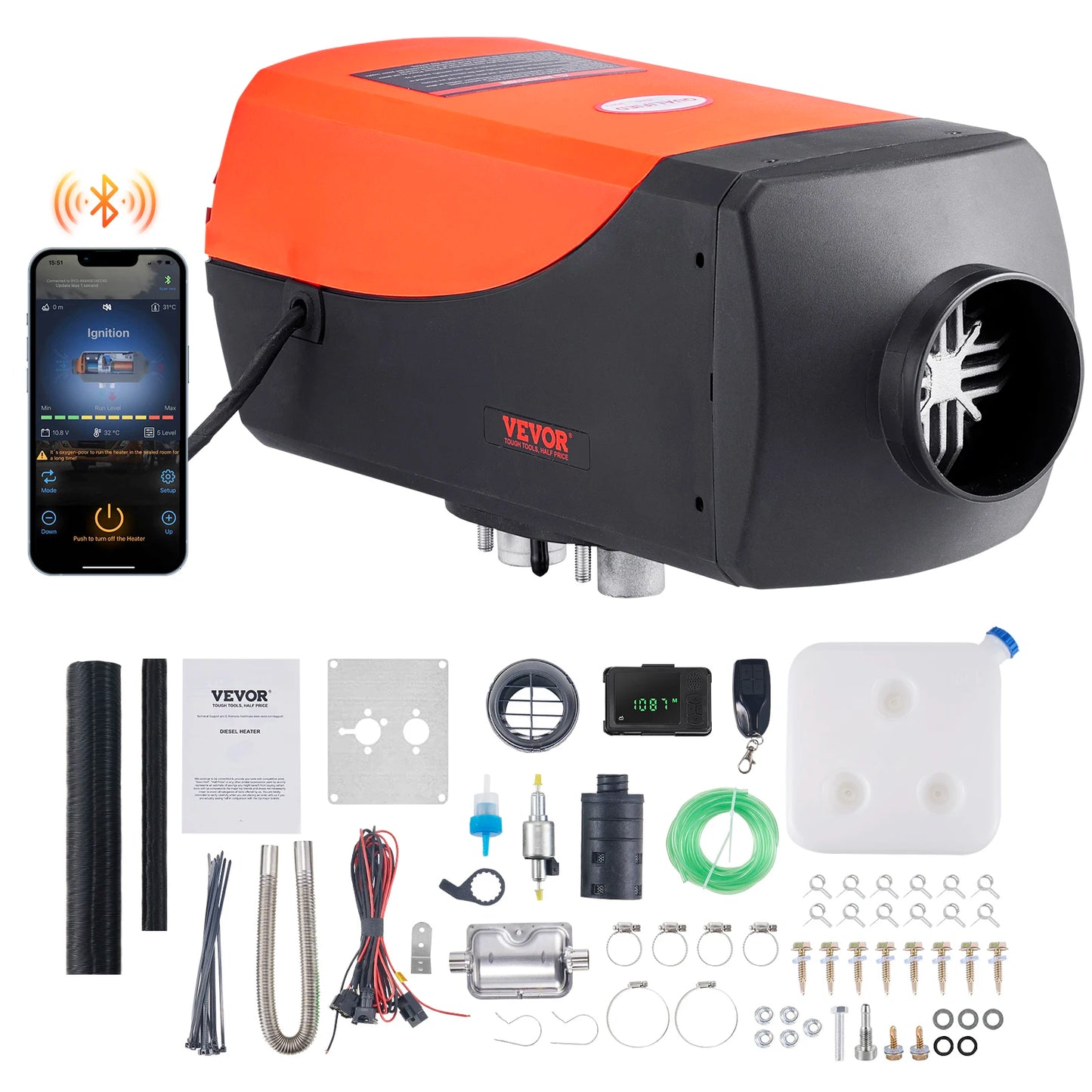 SucceBuy Car Heater 2/5/8KW Diesel Air Heater 12V With Silencer Remote Control Truck Boat Bus Trailer Air Diesel Parking Heater