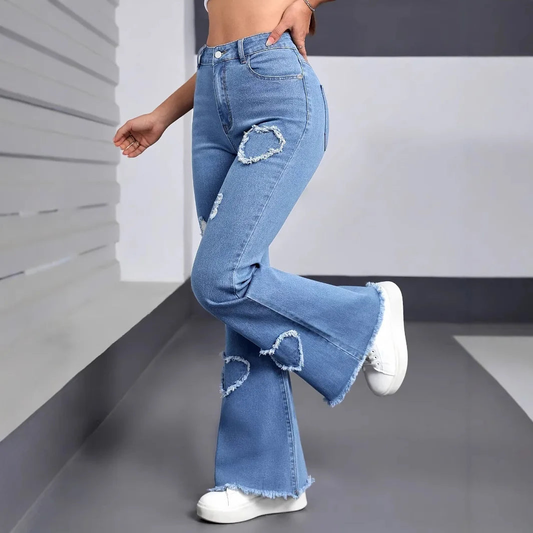Pantalon évasé en jean pour femmes, jeans à trou, coupe Boot Cut, Distressed 2025 Streetwear, taille haute, stretch, vintage, pantalon pleine longueur