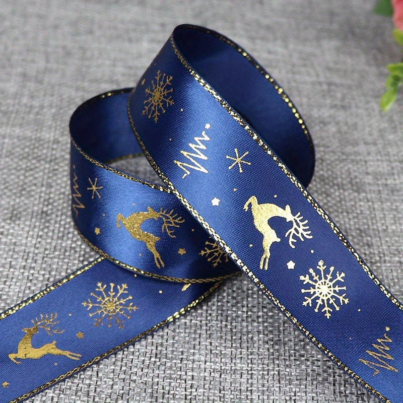 1pc 5 Yards 25mm Bronzing Christmas Ribbon Printed Polyester Ribbon For Christmas Decoration Gift Wrapping DIY Sewing Fabric