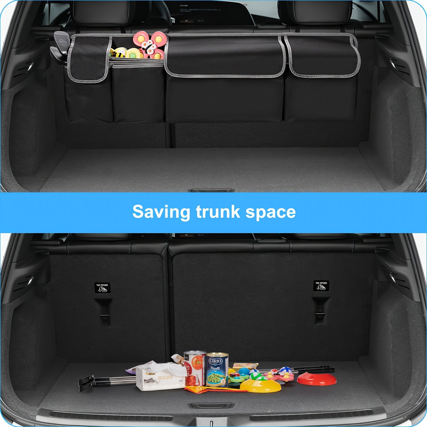 1Pc Car Seat Back Storage Bag Oxford Cloth Car Trunk Organizer With Seat Back Storage, Collapsible Waterproof Large Capacity Multi-pocket Car Tools And Accessories Storage Bag