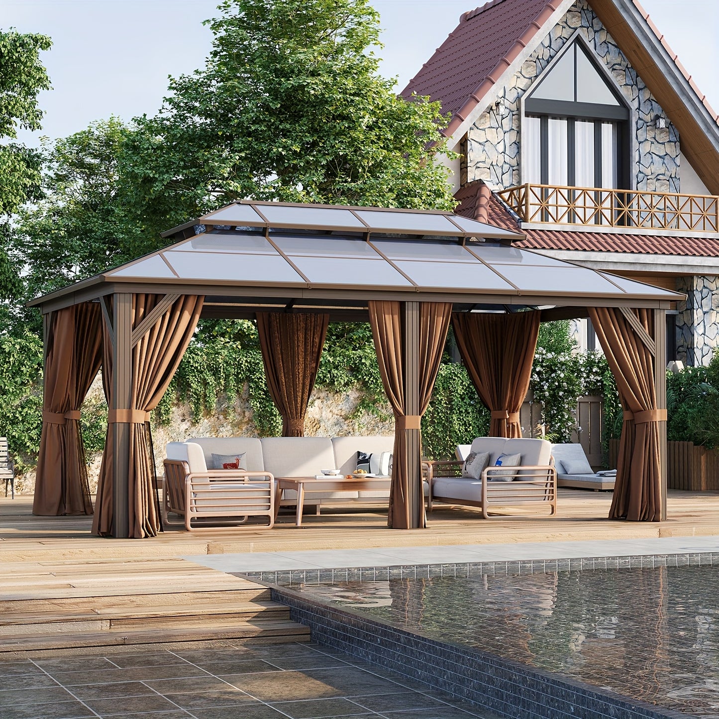 12'x20' Hard Top Gazebo with Curtains & Netting - Durable Aluminum Frame, Dual-Layer Polycarbonate Canopy, Ideal for Patio, Lawn & Garden Decor, Garden Gazebo|Elegant Home Decor|Durable Construction, Gazebo Deco
