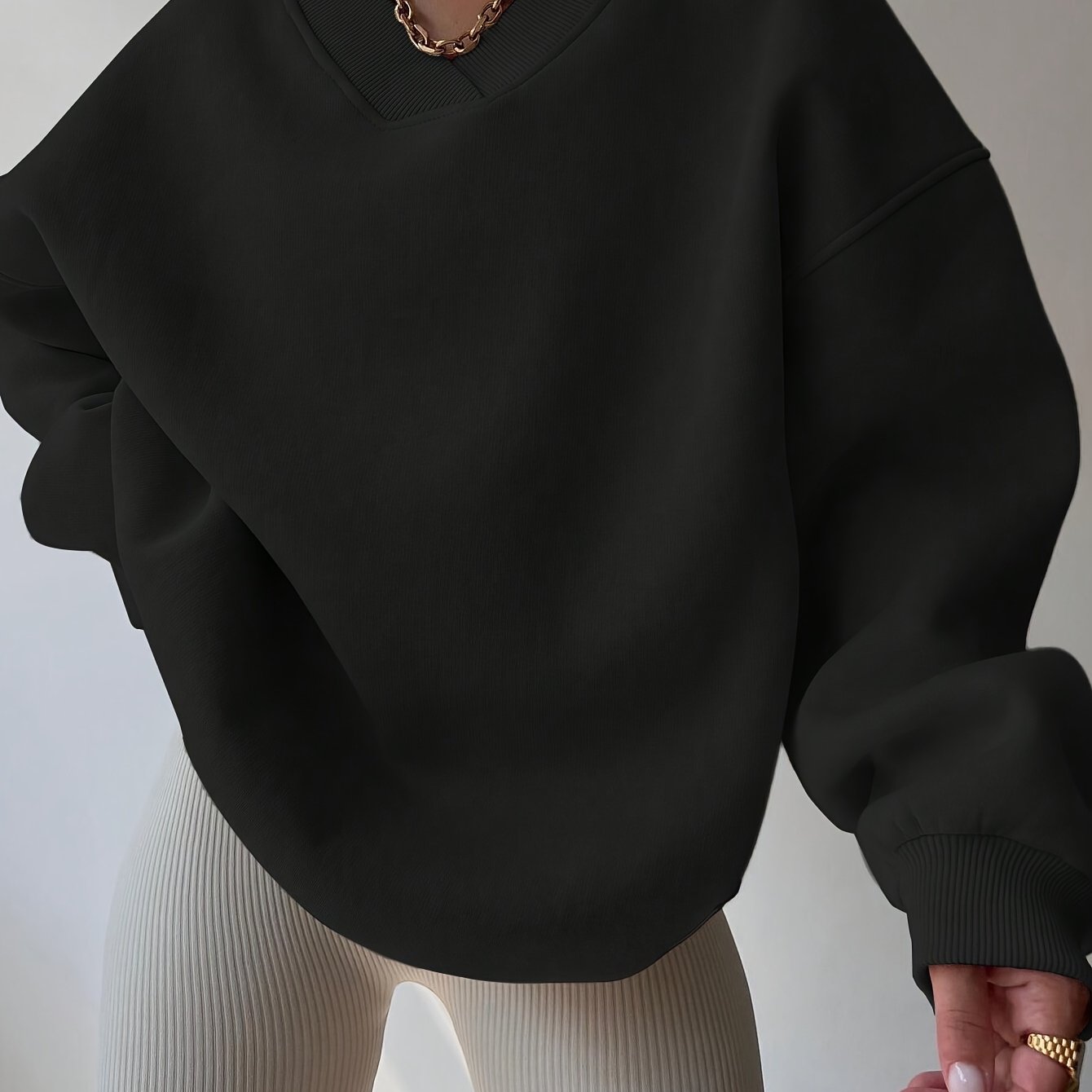 Solid Drop Shoulder Pullover Sweatshirt, Casual Sporty Long Sleeve Sweatshirt, Women's Clothing