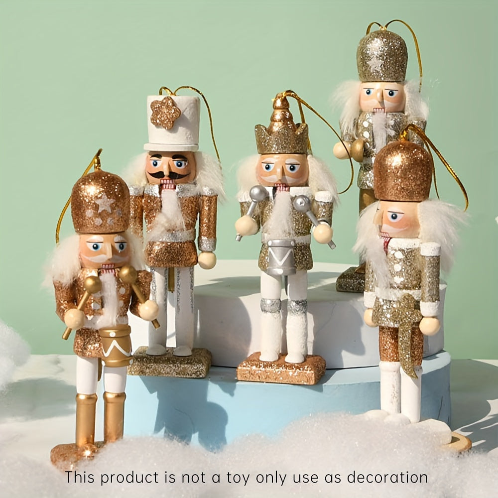 5 pièces/ensemble Casse-noisette en bois fait à la main Marionnette Soldat Pendentif Poudre scintillante Décoration d’ornement