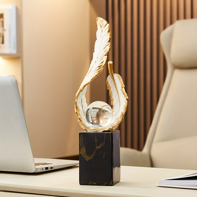 1 pc of Resin Light Luxury Feather Statue, High-end Decoration for Living Room, Foyer, TV Cabinet Decoration, Simple Modern Creative Home Decoration, Desk and Shelf Rack Decor