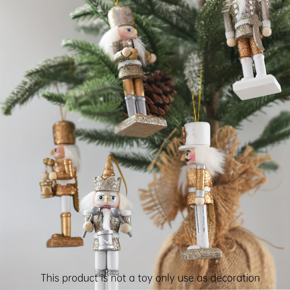 5 pièces/ensemble Casse-noisette en bois fait à la main Marionnette Soldat Pendentif Poudre scintillante Décoration d’ornement