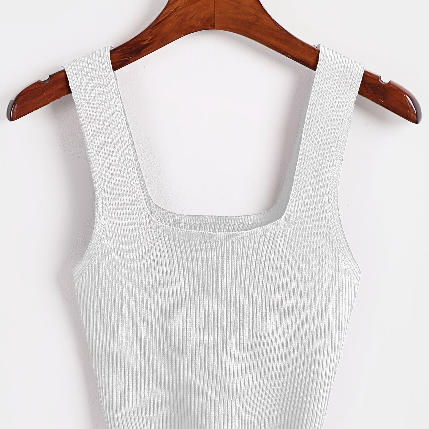 Solid Cropped Rib Knitted Vest, Elegant Sleeveless Summer Stretchy Vest, Women's Clothing
