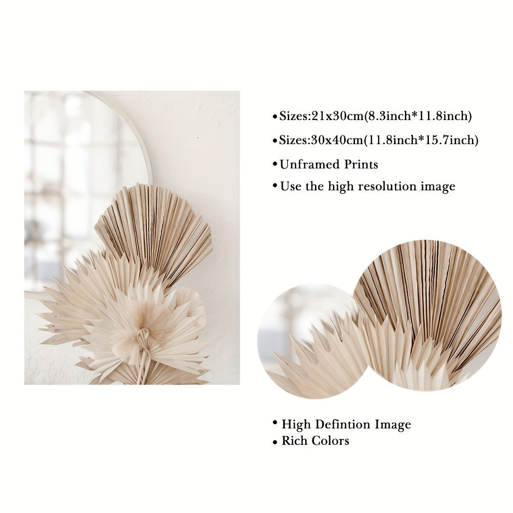 6pcs Unframed Beige Canvas Painting Set, Pampas Grass Painting Poster, Dried Grass Wall Art Painting, Reed Wall Paintings, Leaf Wall Art, Fan Blades Print Pictures, Herbarium Art Prints, Nordic Wall Posters, Home Decoration