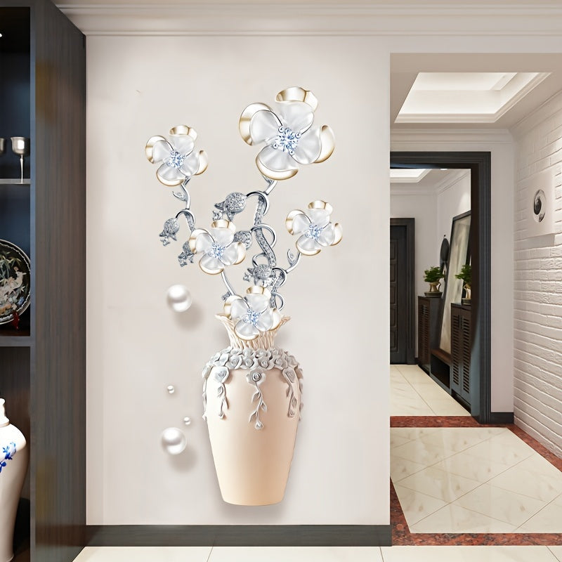 1pc Creative Wall Sticker, Vase Flower Pattern Self-Adhesive Wall Stickers, Bedroom Entryway Living Room Porch Home Decoration Wall Stickers, Wall Decor Decals