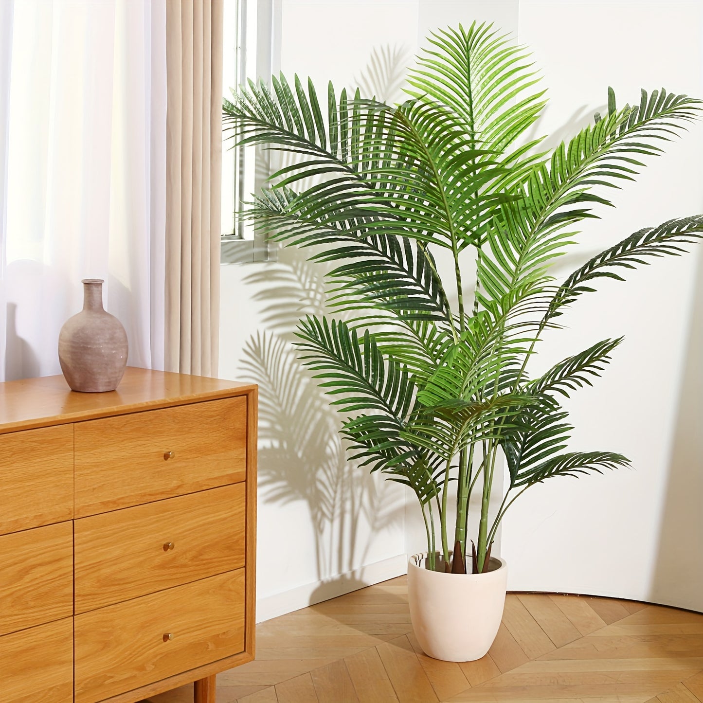 Plante De Palmier Areca Artificielle 5 Pieds Faux Palmier Avec 17 Troncs Faux Arbre Pour Décoration Moderne D’Intérieur Extérieur Dypsis Lutescens Plantes En Pot Pour Bureau À Domicile (Lot De 2)