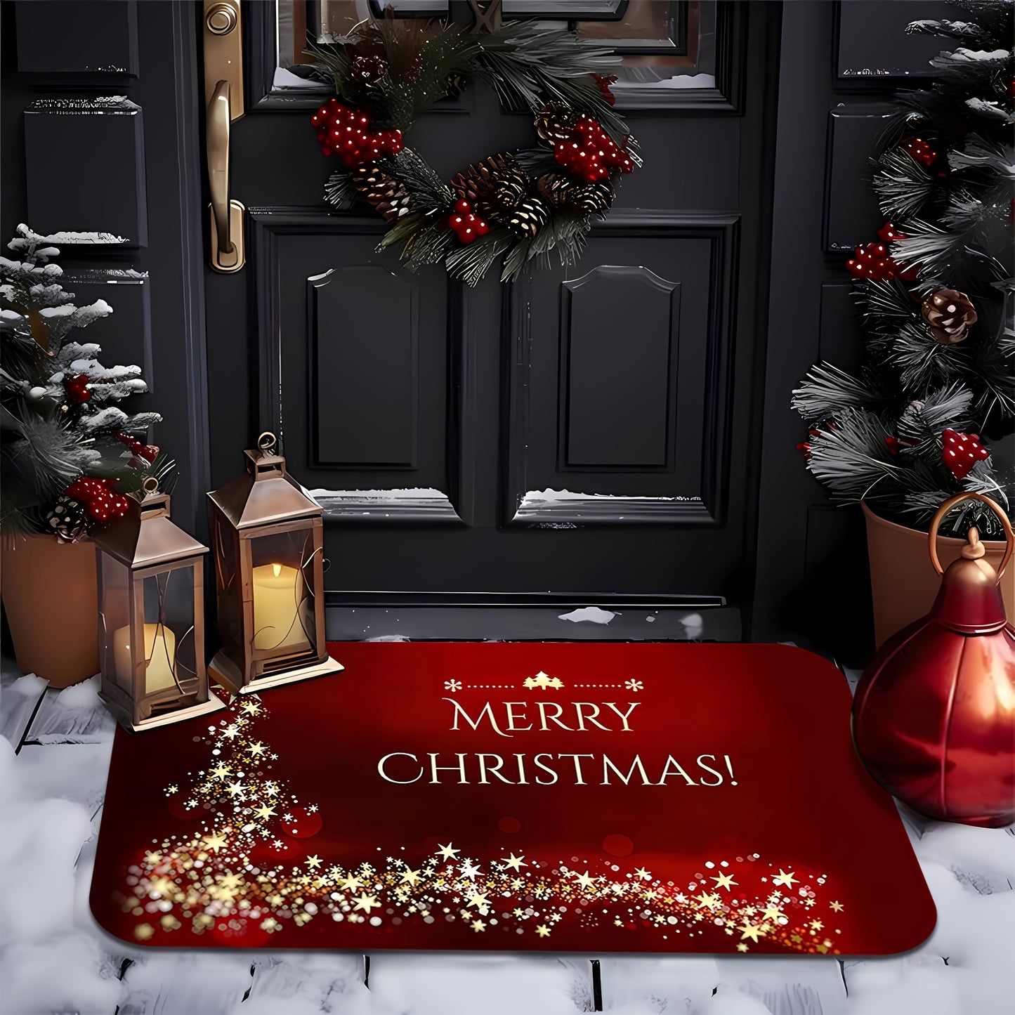1pc Festive Christmas Welcome Doormat - Anti-Slip, Stain-Resistant, Machine Washable Area Rug with Shiny Star Pattern for Living Room, Bedroom, Kitchen, Office, Holiday Home Decoration - Perfect for Christmas Festival Celebra