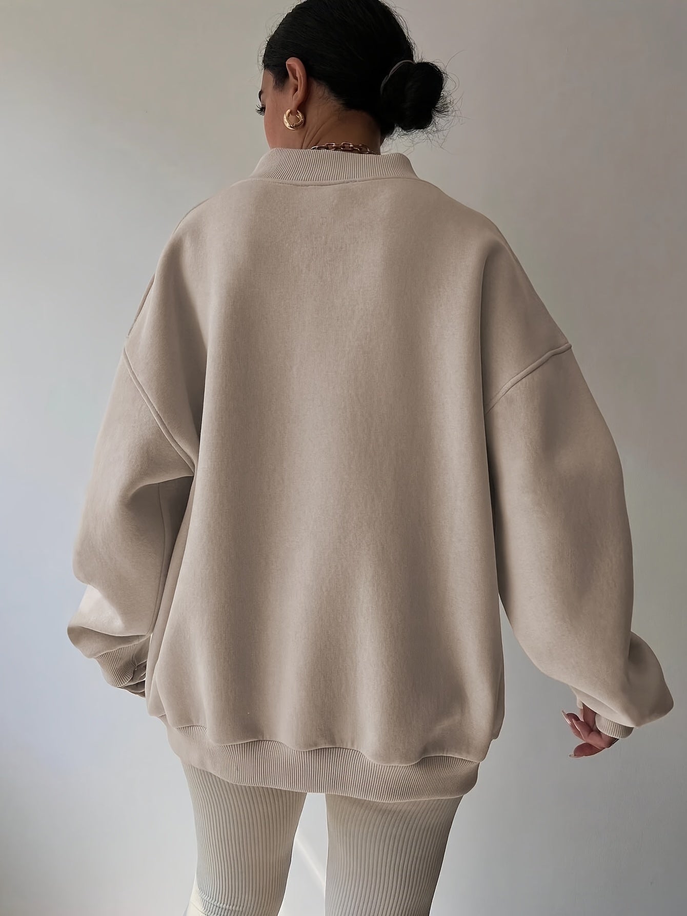 Solid Drop Shoulder Pullover Sweatshirt, Casual Sporty Long Sleeve Sweatshirt, Women's Clothing
