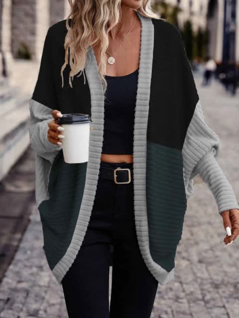 Stylish Versatile Color-Block Loose Cardigan for Women