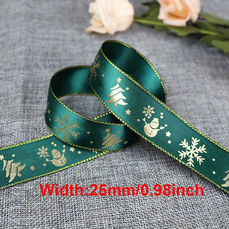 1pc 5 Yards 25mm Bronzing Christmas Ribbon Printed Polyester Ribbon For Christmas Decoration Gift Wrapping DIY Sewing Fabric
