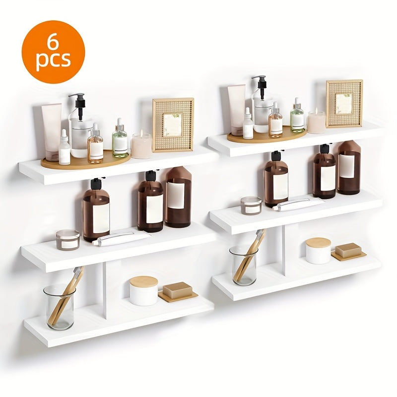 Superlele 6pcs Floating Shelves, Christmas And Home Storage, Wall Mounted Floating Shelves With Metal Frame, Rustic Shelves Over Toilet With Towel Bar For Kitchen, Bedroom, Black