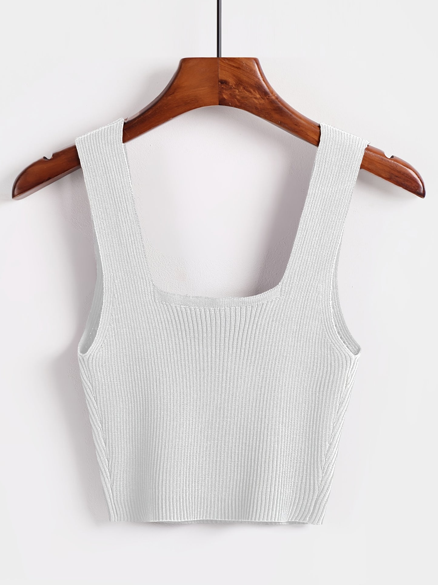 Solid Cropped Rib Knitted Vest, Elegant Sleeveless Summer Stretchy Vest, Women's Clothing
