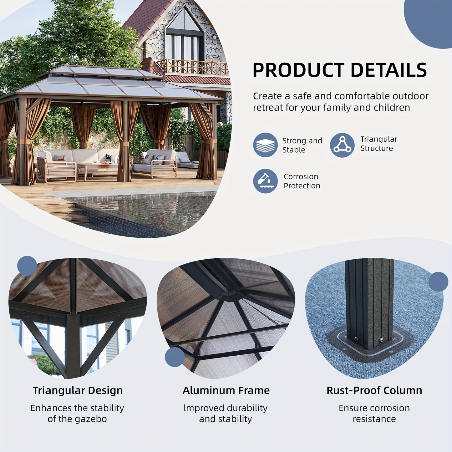 12'x20' Hard Top Gazebo with Curtains & Netting - Durable Aluminum Frame, Dual-Layer Polycarbonate Canopy, Ideal for Patio, Lawn & Garden Decor, Garden Gazebo|Elegant Home Decor|Durable Construction, Gazebo Deco