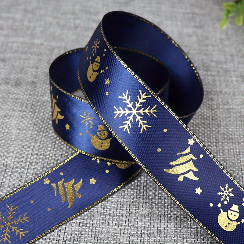 1pc 5 Yards 25mm Bronzing Christmas Ribbon Printed Polyester Ribbon For Christmas Decoration Gift Wrapping DIY Sewing Fabric
