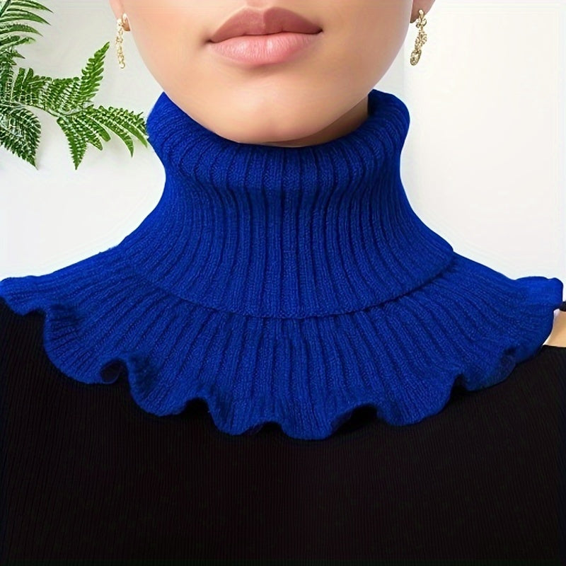 Soft Ruffle Infinity Scarf - Warm Monochrome Knit Fake Collar Neck Gaiter for Autumn Winter - Coldproof Elastic Decoration Pullover Neck Cover with Simple Thick Design