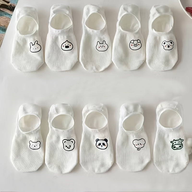 10 Pairs Ultra-Soft Womens Short Socks - Adorable Cartoon Prints, Lightweight & Breathable Low Cut Ankle Socks - Assorted Styles for Everyday Fashion