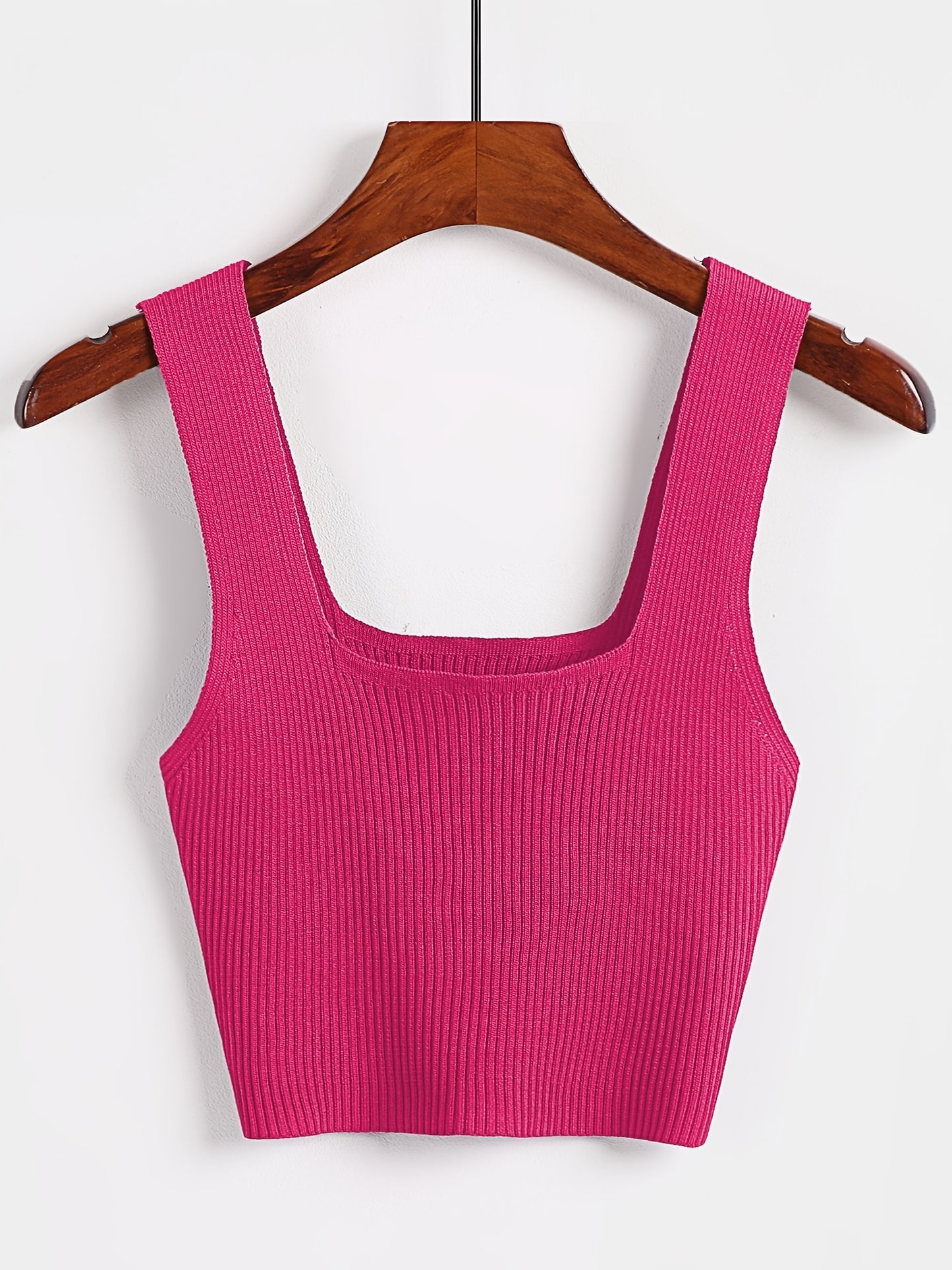 Solid Cropped Rib Knitted Vest, Elegant Sleeveless Summer Stretchy Vest, Women's Clothing