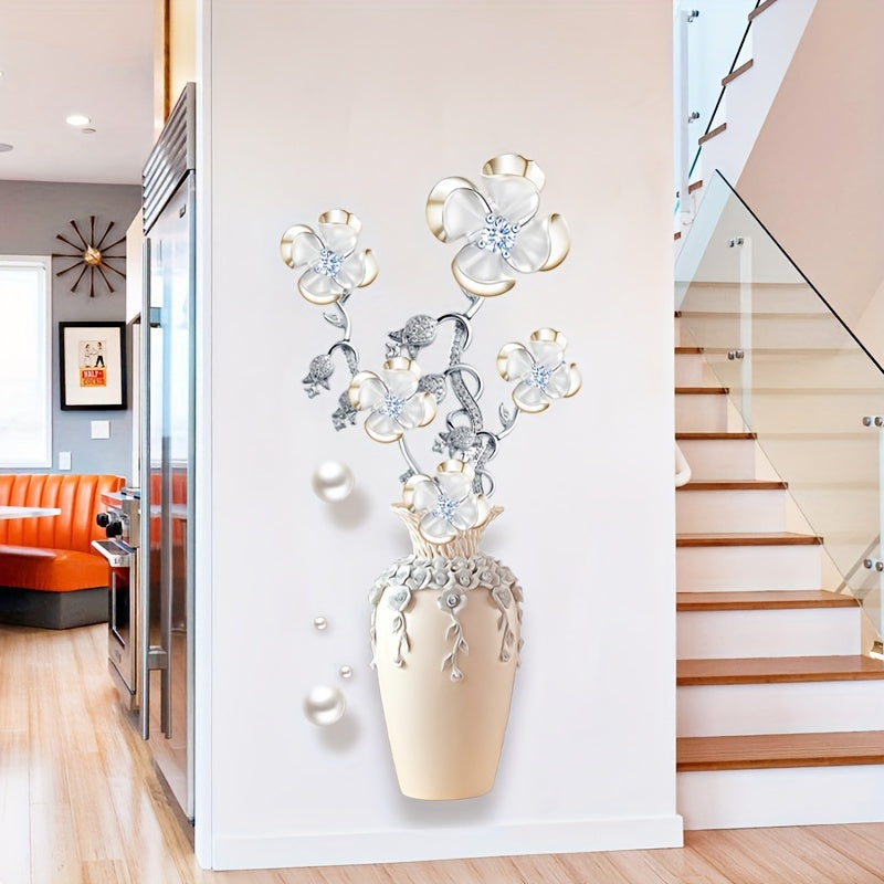 1pc Creative Wall Sticker, Vase Flower Pattern Self-Adhesive Wall Stickers, Bedroom Entryway Living Room Porch Home Decoration Wall Stickers, Wall Decor Decals