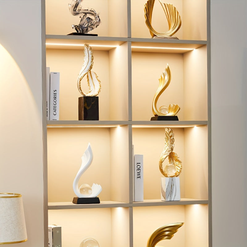 1 pc of Resin Light Luxury Feather Statue, High-end Decoration for Living Room, Foyer, TV Cabinet Decoration, Simple Modern Creative Home Decoration, Desk and Shelf Rack Decor