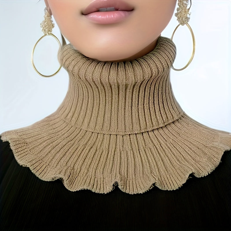Soft Ruffle Infinity Scarf - Warm Monochrome Knit Fake Collar Neck Gaiter for Autumn Winter - Coldproof Elastic Decoration Pullover Neck Cover with Simple Thick Design
