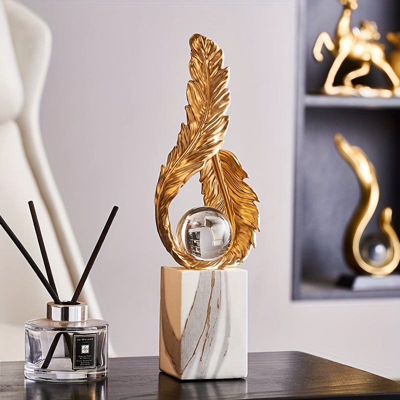 1 pc of Resin Light Luxury Feather Statue, High-end Decoration for Living Room, Foyer, TV Cabinet Decoration, Simple Modern Creative Home Decoration, Desk and Shelf Rack Decor