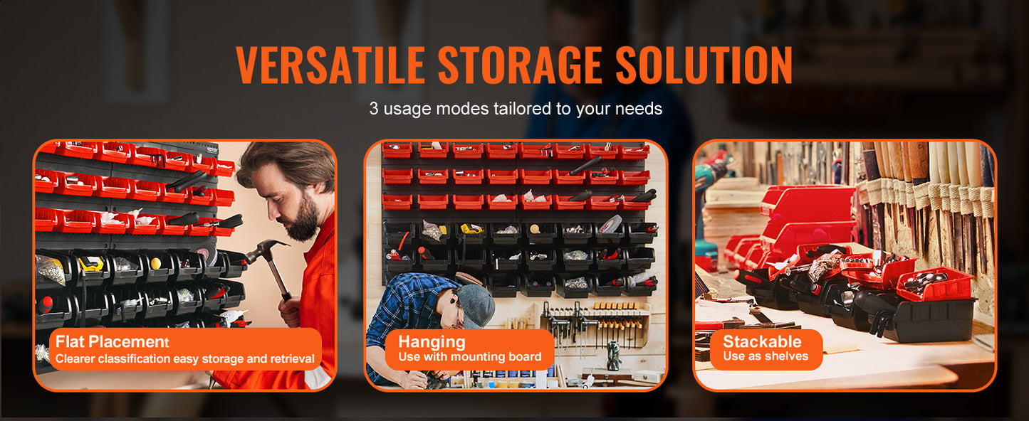 SucceBuy 48pcs Parts Storage Bins Wall Mounted Garage Containers with Wall Panels Tool Organizer for Nuts Bolts Screws Nails
