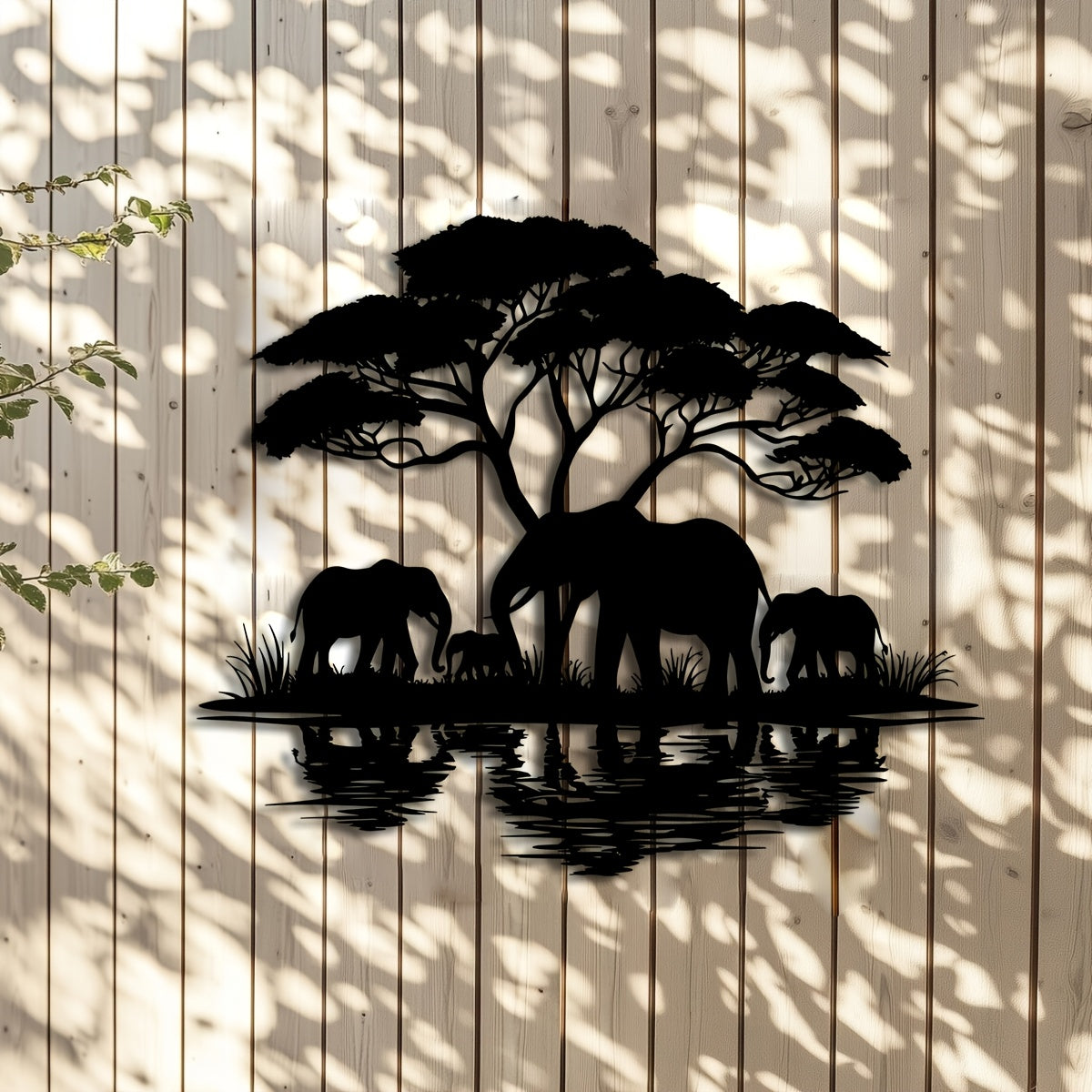 [Elegant Metal Elephant Family] 1pc Elegant Art Deco Metal Elephant Family Wall Art - 15.75"x13.19" Nature-Inspired Animal Silhouette Hanging Ornament - Ideal for Home, Patio, Balcony, and Holiday Decor
