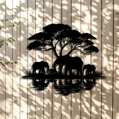 [Elegant Metal Elephant Family] 1pc Elegant Art Deco Metal Elephant Family Wall Art - 15.75"x13.19" Nature-Inspired Animal Silhouette Hanging Ornament - Ideal for Home, Patio, Balcony, and Holiday Decor