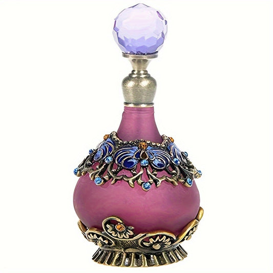 0.85oz Antique Perfume Bottle Empty Vintage Jeweled Enameled Decorative Crystal Perfume Vials Essential Oil Empty Bottles Home Decoration Dresser Ornament Holiday Gift - Travel Accessories