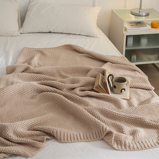 1pc Cozy Knit Throw Blanket - Vintage Style, Solid Color, All-Season Comfort for Sofa, Bed, Office Nap, Air Conditioning Wrap - Machine Washable, Multi-Purpose, Office Nap Blanket|Versatile Home Accessory|Soft Fabric Throw